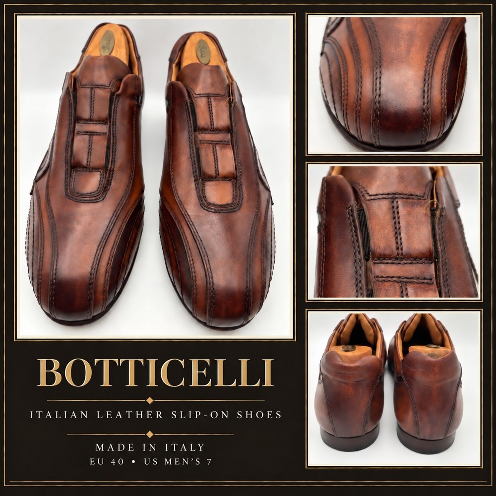 Roberto Botticelli Mens Brown Leather Slip On Loafers Made in Italy Size 7